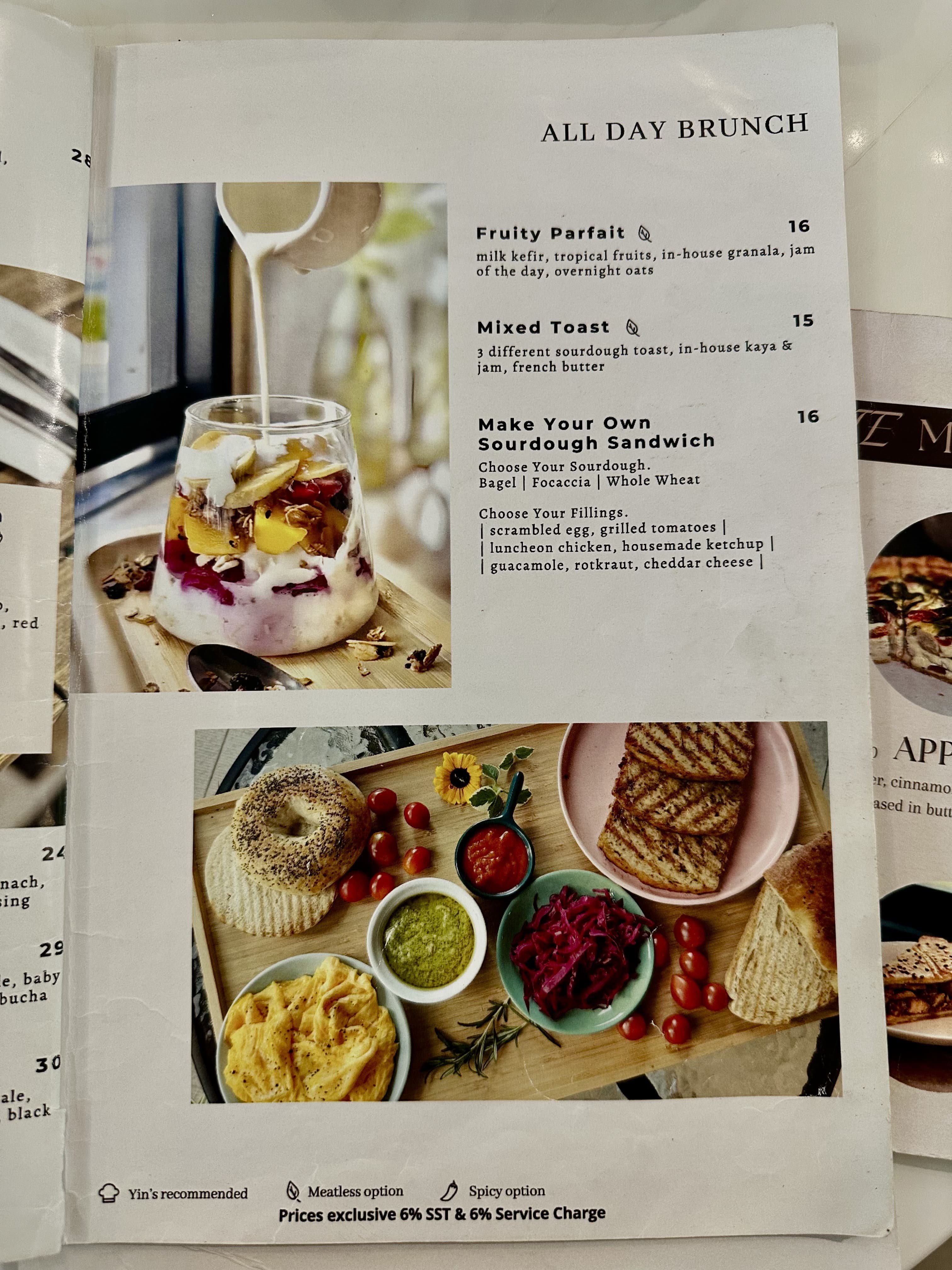 Yin's Sourdough Bakery & Cafe • Kiara Bay menu page 1