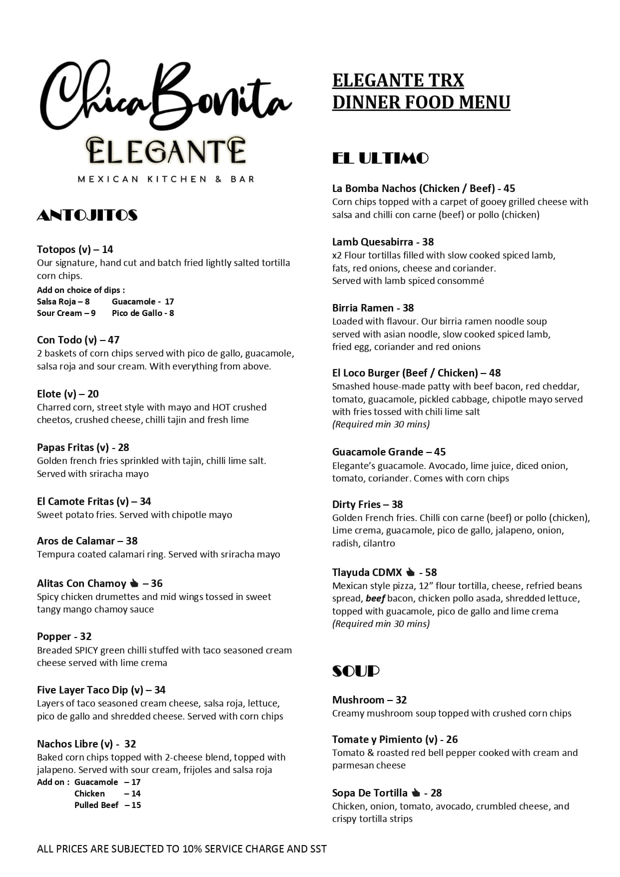 Chica Bonita Elegante @ The Exchange TRX menu page 1