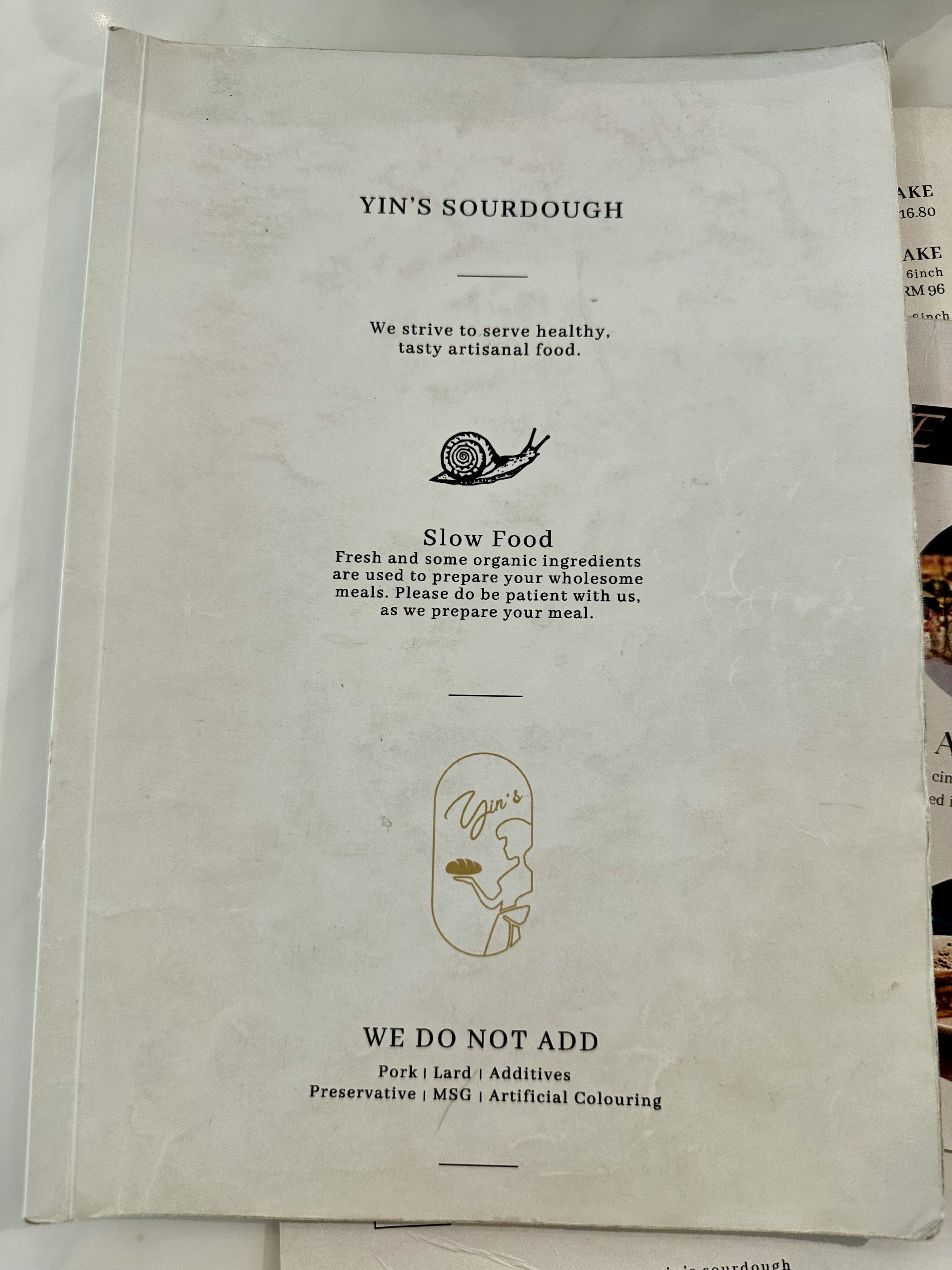 Yin's Sourdough Bakery & Cafe • Sunway Velocity menu page 1