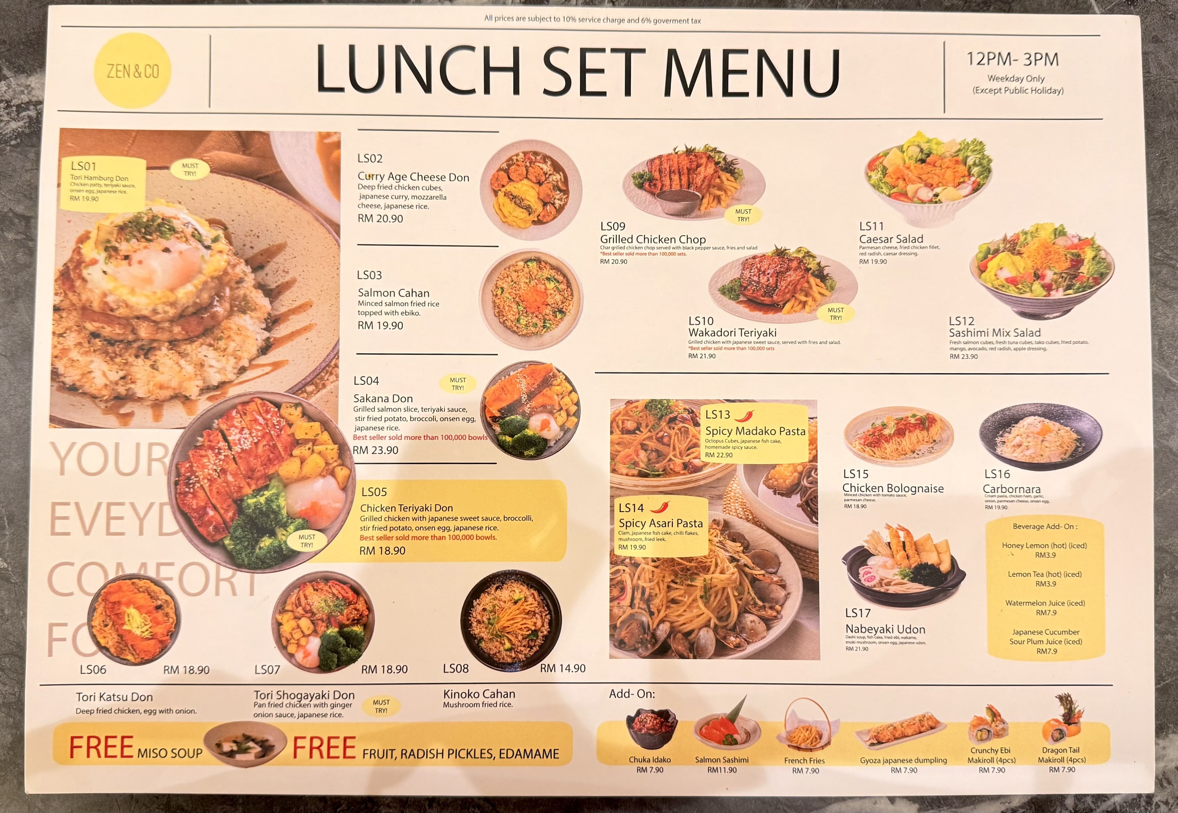 Zen & Co Happy Garden Japanese Fusion Cafe menu page 1