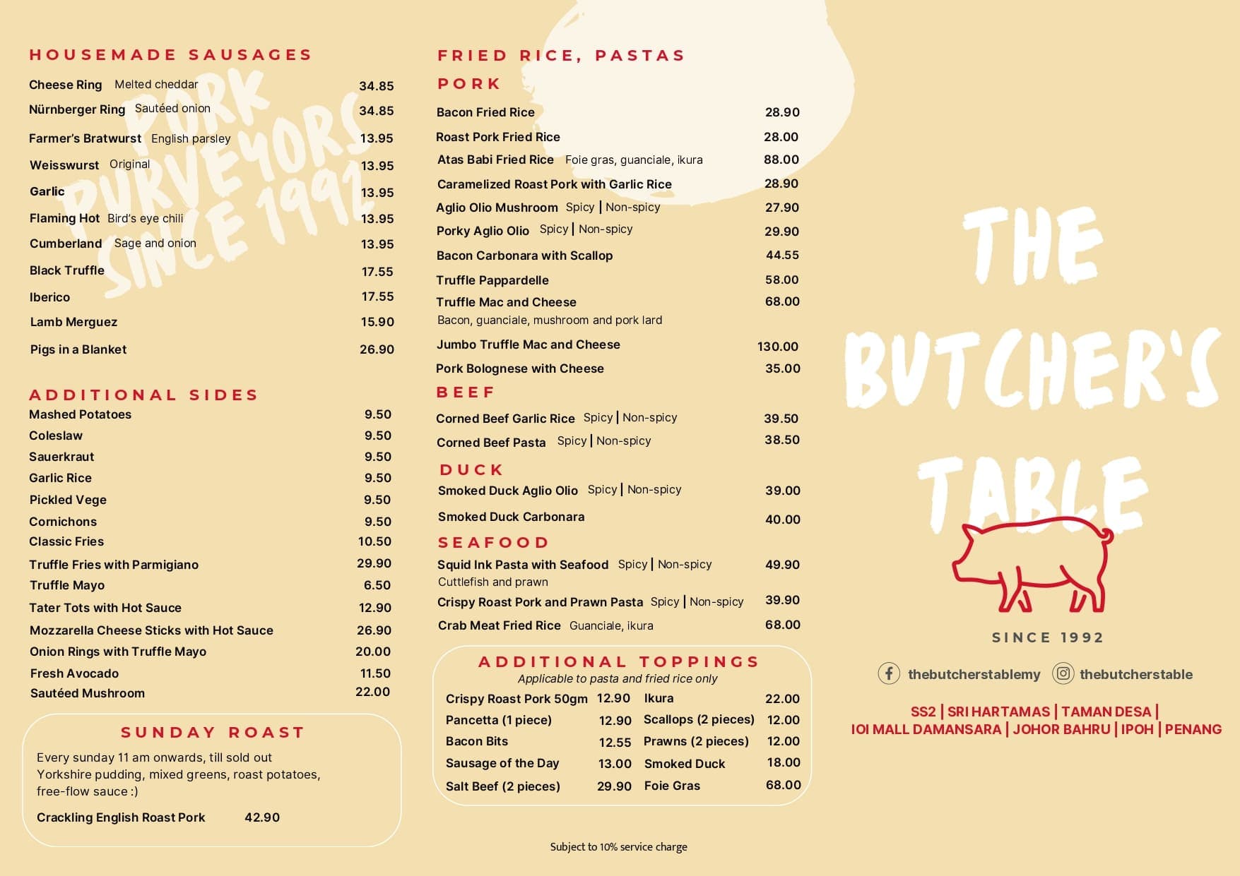 The Butcher's Table @ Taman Desa menu page 1