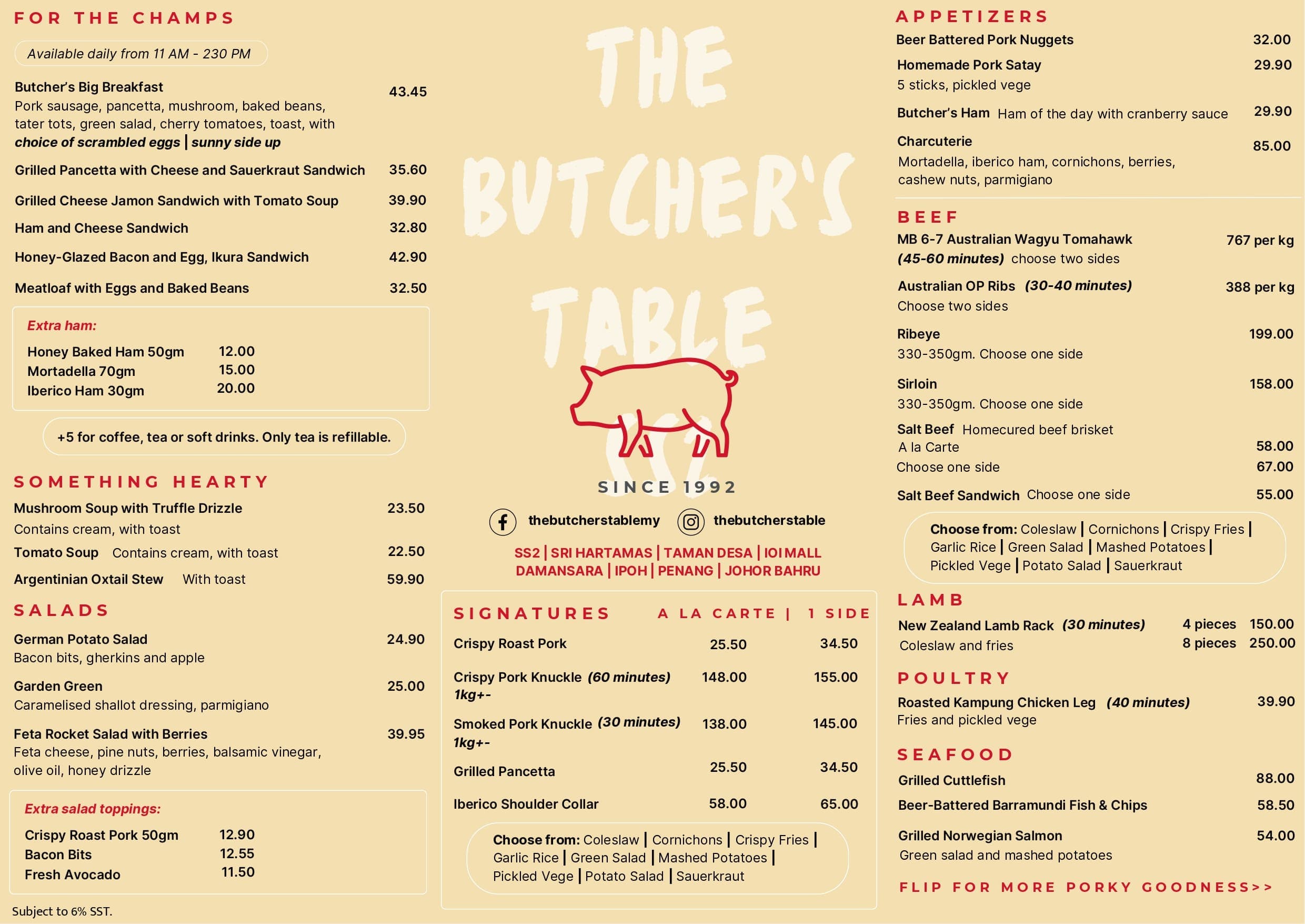 The Butcher’s Table @SS2 menu page 1