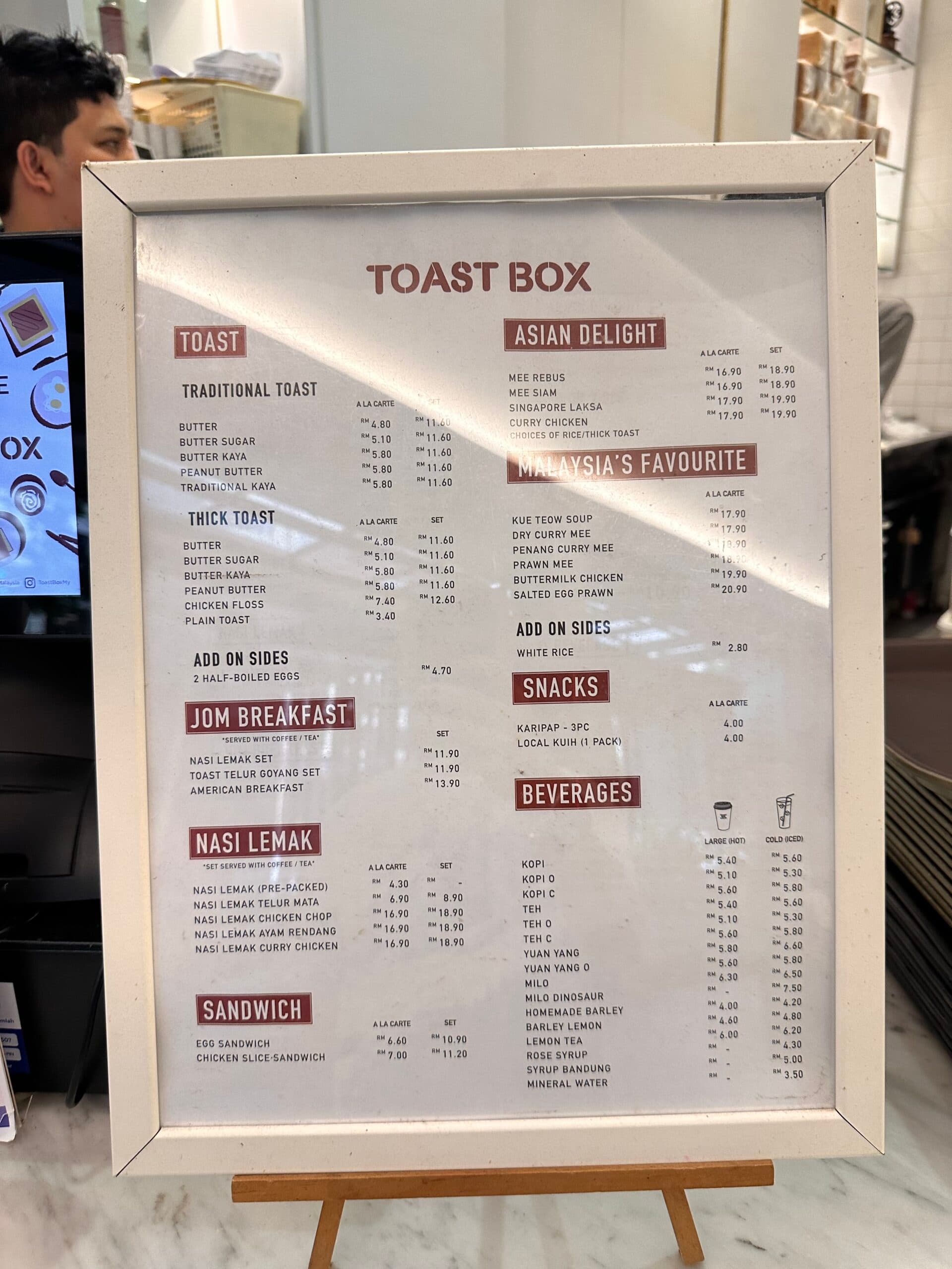 Toast Box menu page 1