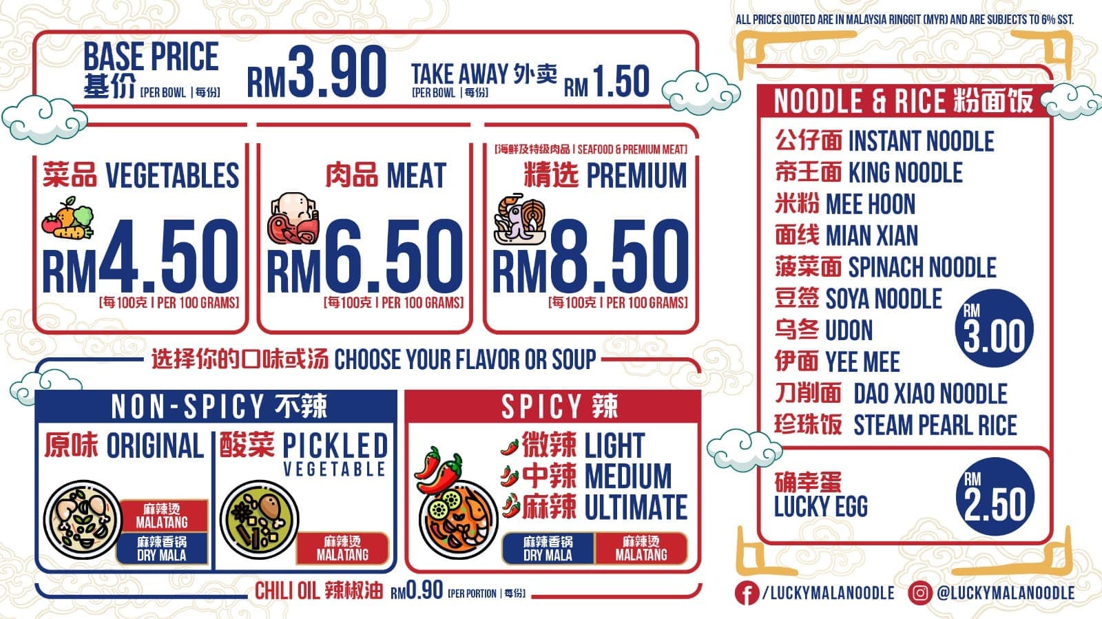 上上仟麻辣烫 Lucky Mala Noodle @ AEON Mall Tebrau City menu page 1